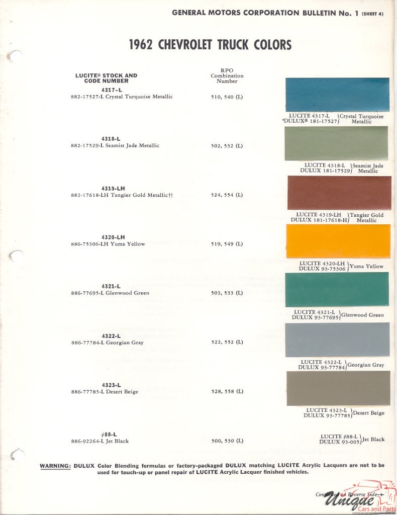 1962 GM Truck And Commercial Paint Charts DuPont 3